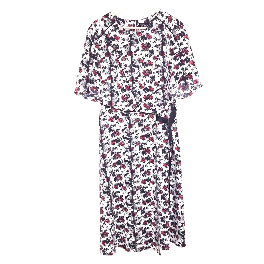 TopShop Red Black cream keyhole back floral dress